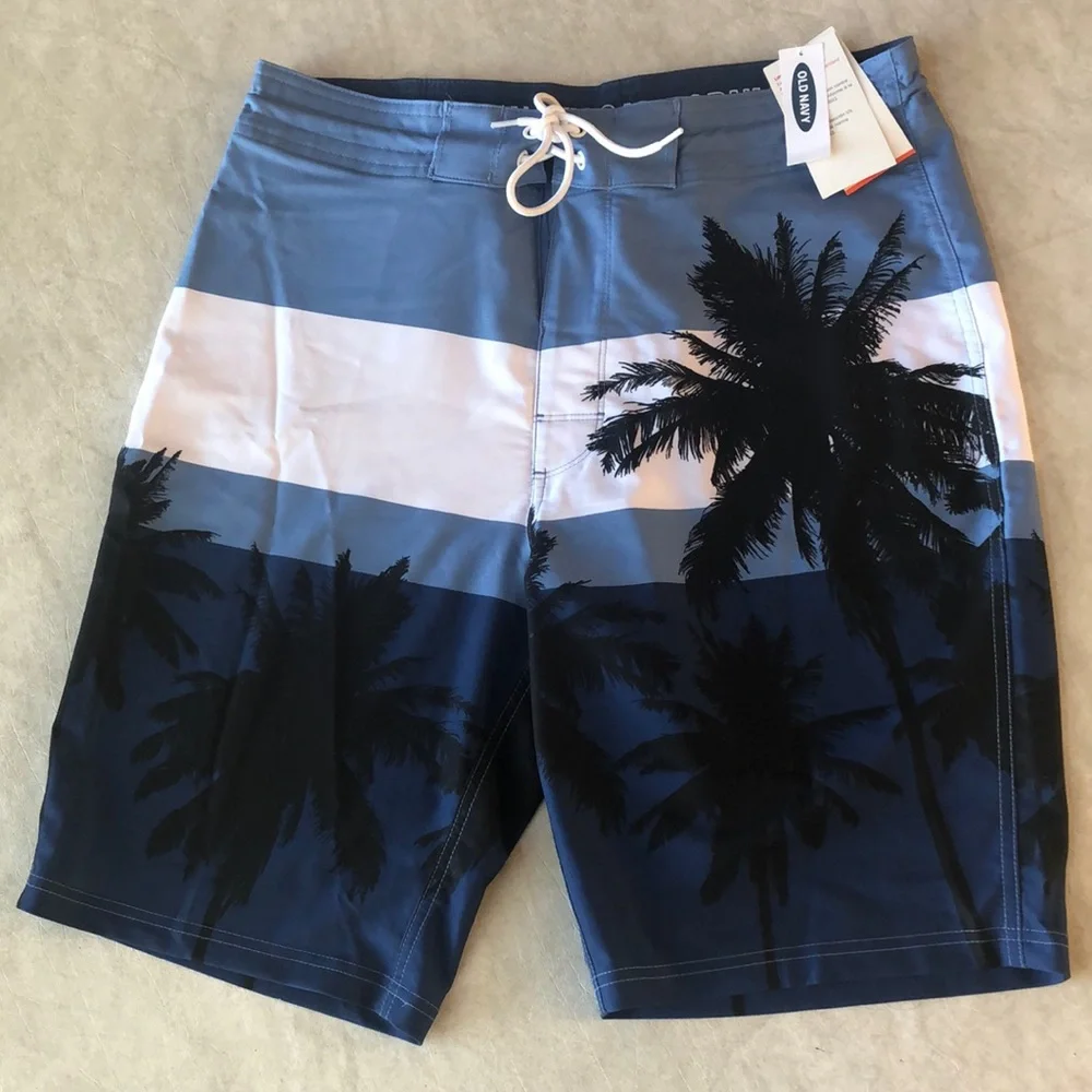 Old Navy Men’s Built-In Flex 10” Inseam Palm Tree Swim Trunks Shorts Size 30